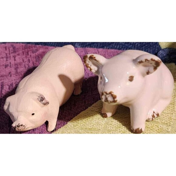 2 Pig Figurines Rustic Brown Pink Farmhouse Decor - Picture 4 of 10